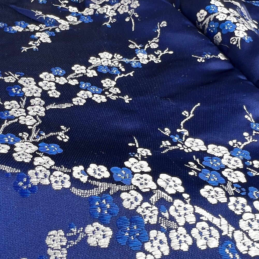 Vintage Chinese Blue Plum Blossom Satin Jacquard Cropped Pajama Pants 34" Waist - Picture 15 of 16